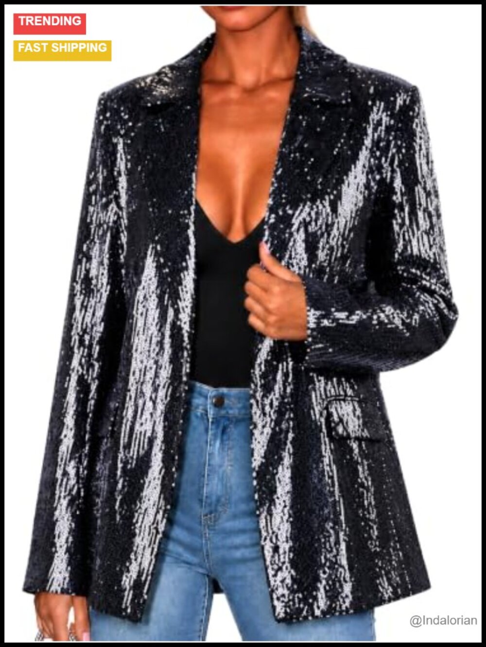 Sequin Blazer Sparkly Open Front Glitter Long Sleeve Tuxedo Belt Party Clubwear